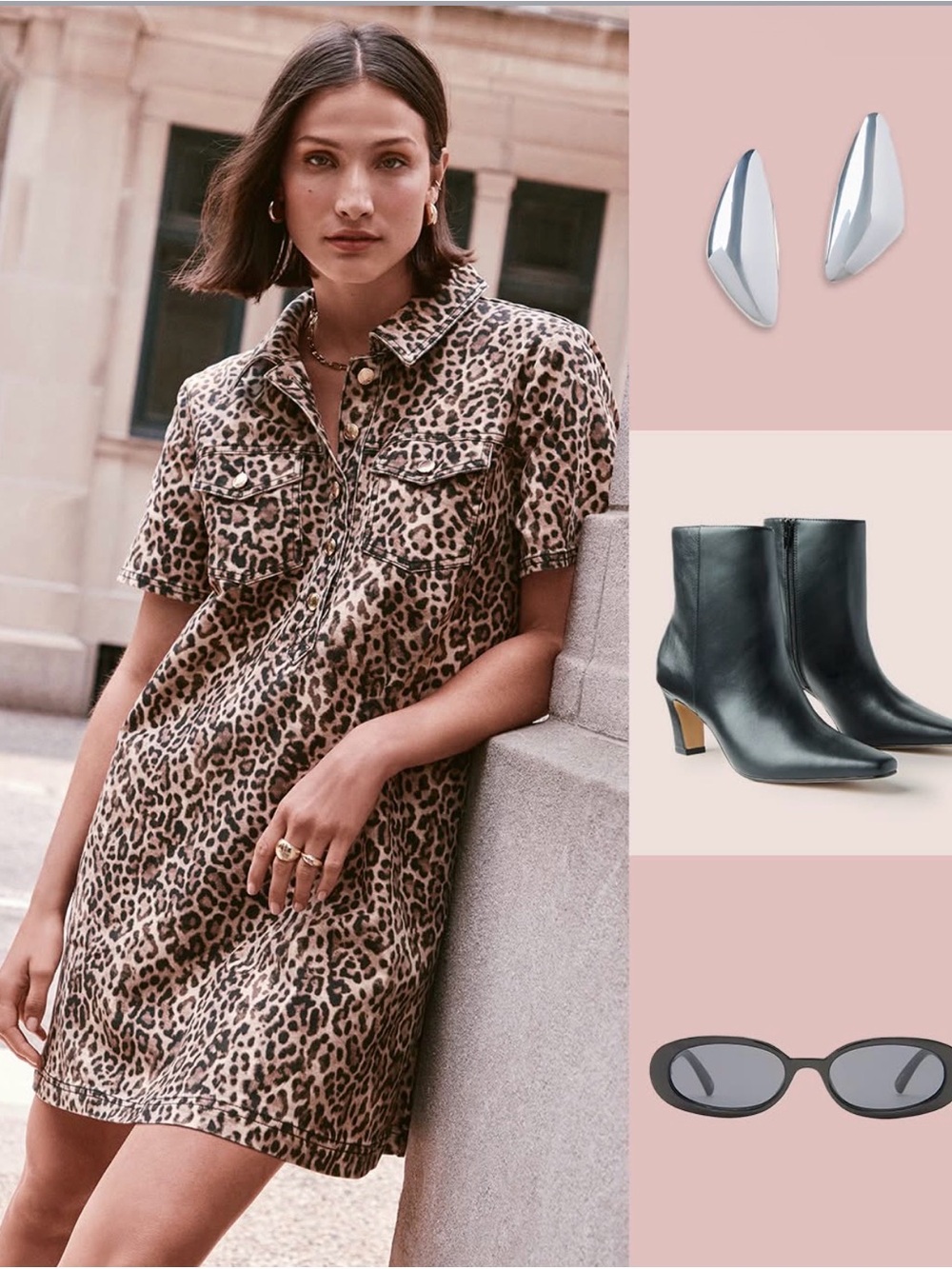 LOFT Leopard Print Denim Midi Dress